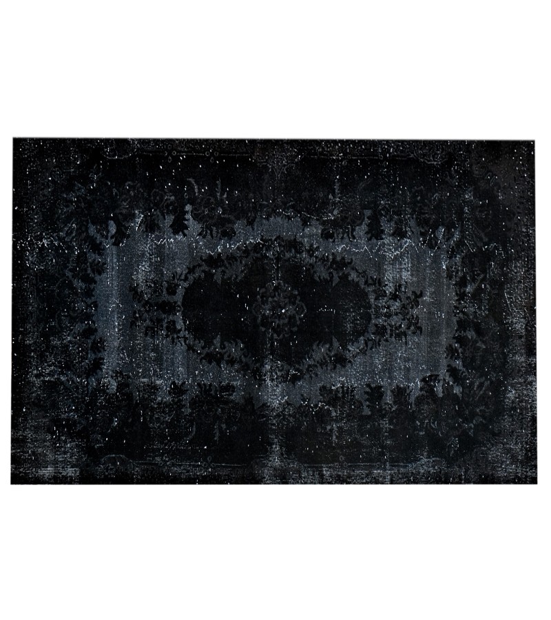 6x10 black rug , handmade wool rug , turkish distressed rug , 6'1x9'11 home decor vintage rug , 185x301 cm