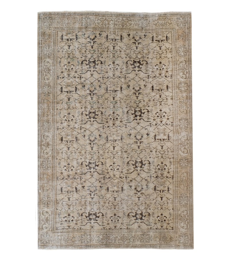 7x10 oversize oushak rug , beige wool rug , antique living room rug , turkish distressed rug , muted color rug , gift for her , 225x312 cm