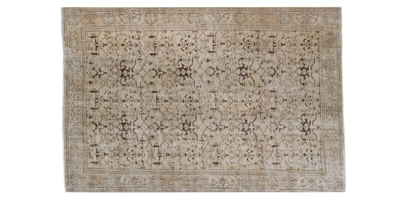 7x10 oversize oushak rug , beige wool rug , antique living room rug , turkish distressed rug , muted color rug , gift for her , 225x312 cm