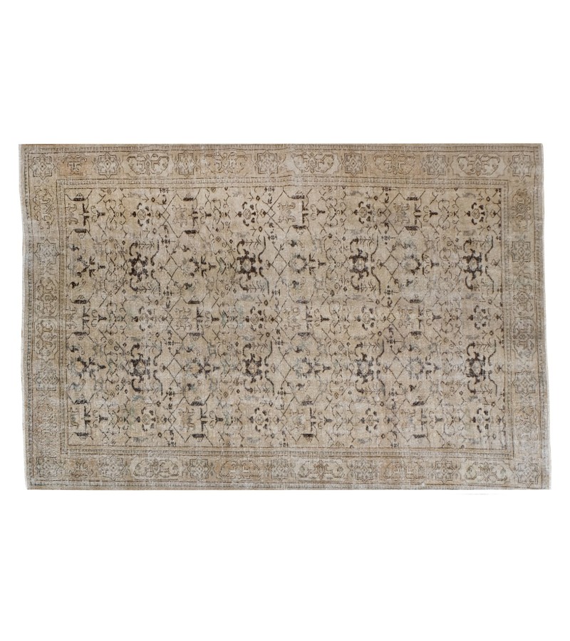 7x10 oversize oushak rug , beige wool rug , antique living room rug , turkish distressed rug , muted color rug , gift for her , 225x312 cm