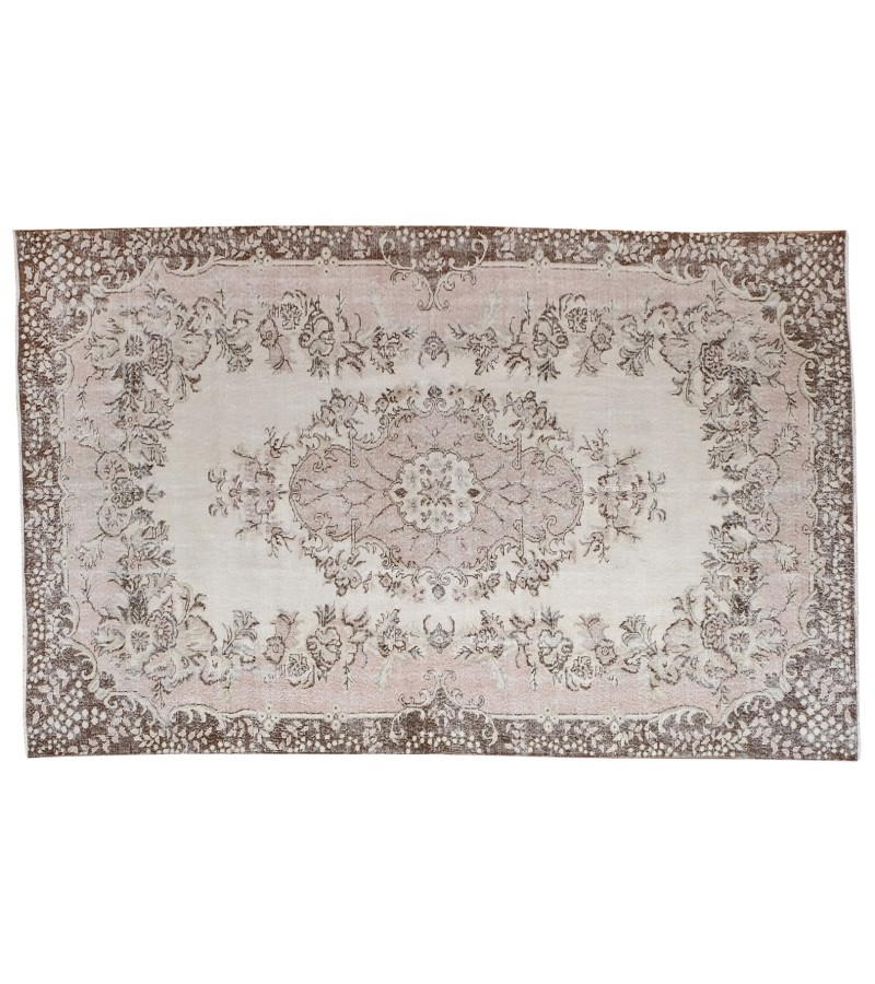 6x10 beige in brown rug , handmade wool rug , distressed rug , anatolian turkish rug , living room rug 6'4x10'3 , 193x312 cm