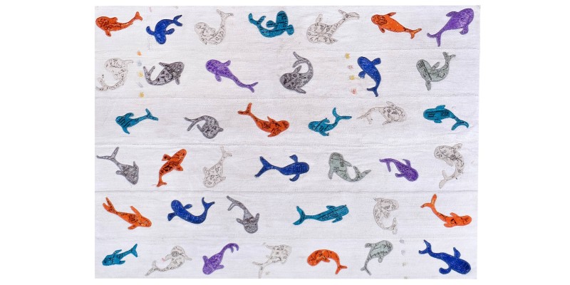 5x7 tiny sharks carpet , custom handmade work , hemp in wool rug , unique beauty , decoration work , custom made to order , 170x216 cm