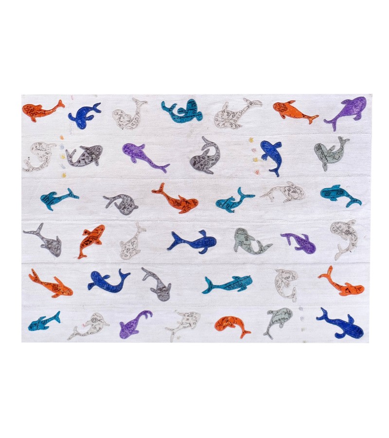 5x7 tiny sharks carpet , custom handmade work , hemp in wool rug , unique beauty , decoration work , custom made to order , 170x216 cm