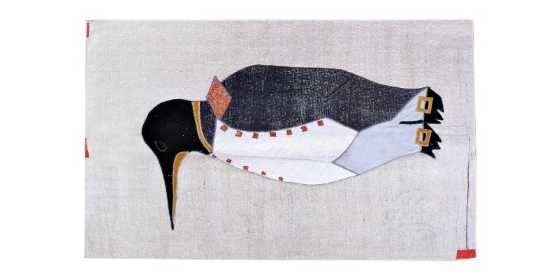 4'7x6'5 emperor penguin , custom handmade work , hemp rug , unique beauty , decoration work , custom made to order , 146x200 cm