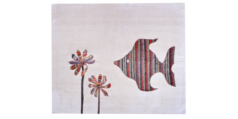 5'5x7'4 fish pattern carpet , custom handmade work , hemp rug , unique beauty , decoration work , custom made to order , 170x227 cm