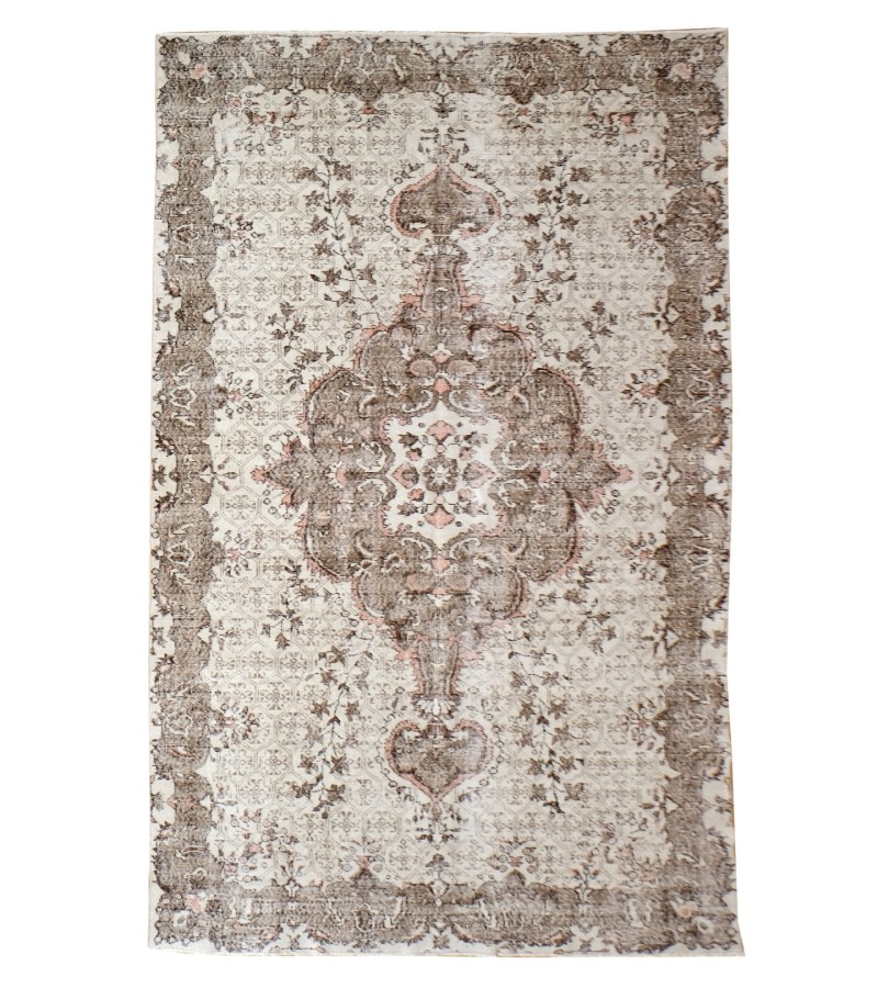 7x11 distressed rug , handmade wool rug 6'5x11'1 turkish vintage rug , large size area rug , hand knotted rug , 193x336 cm brown in beige