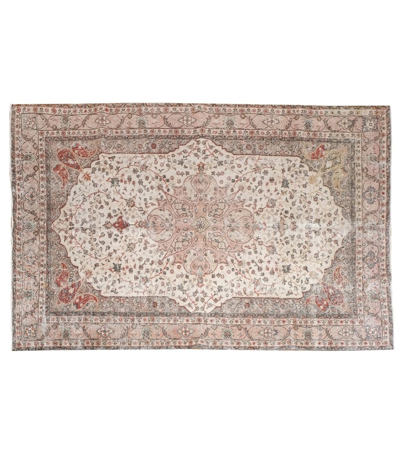 7x10 beige rug , turkish distressed rug , area rug , living room rug , muted rug , faded rug , 6'9x10'6 antique anatolian rug , 204x320 cm