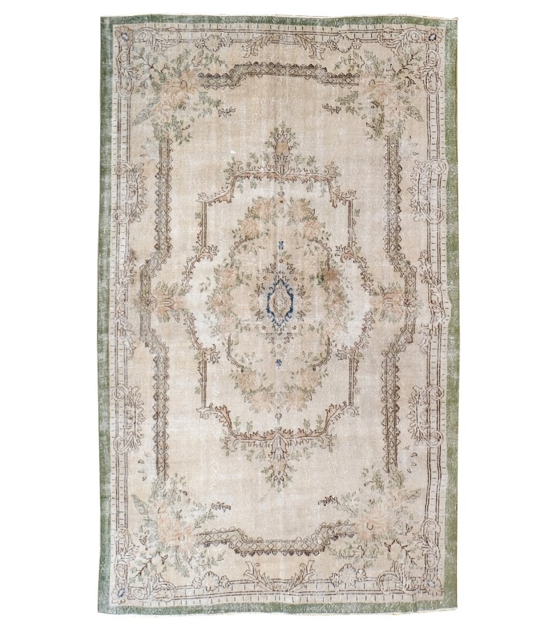 7x10 beige rug , madellion pattern rug , turkish distressed rug , handmade wool rug , 6'11x9'6 hand knotted rug , living room rug , 210x288