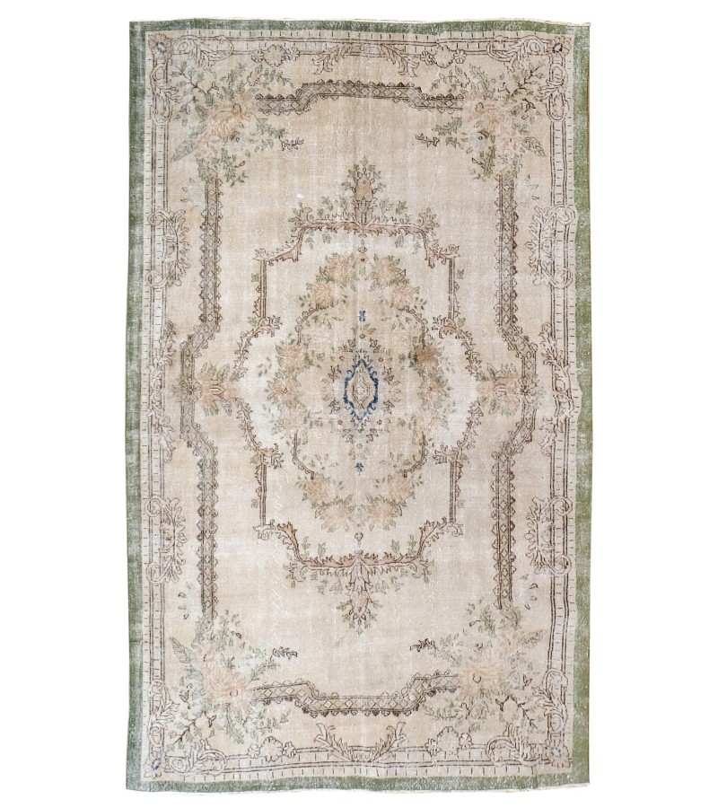 7x10 beige rug , madellion pattern rug , turkish distressed rug , handmade wool rug , 6'11x9'6 hand knotted rug , living room rug , 210x288
