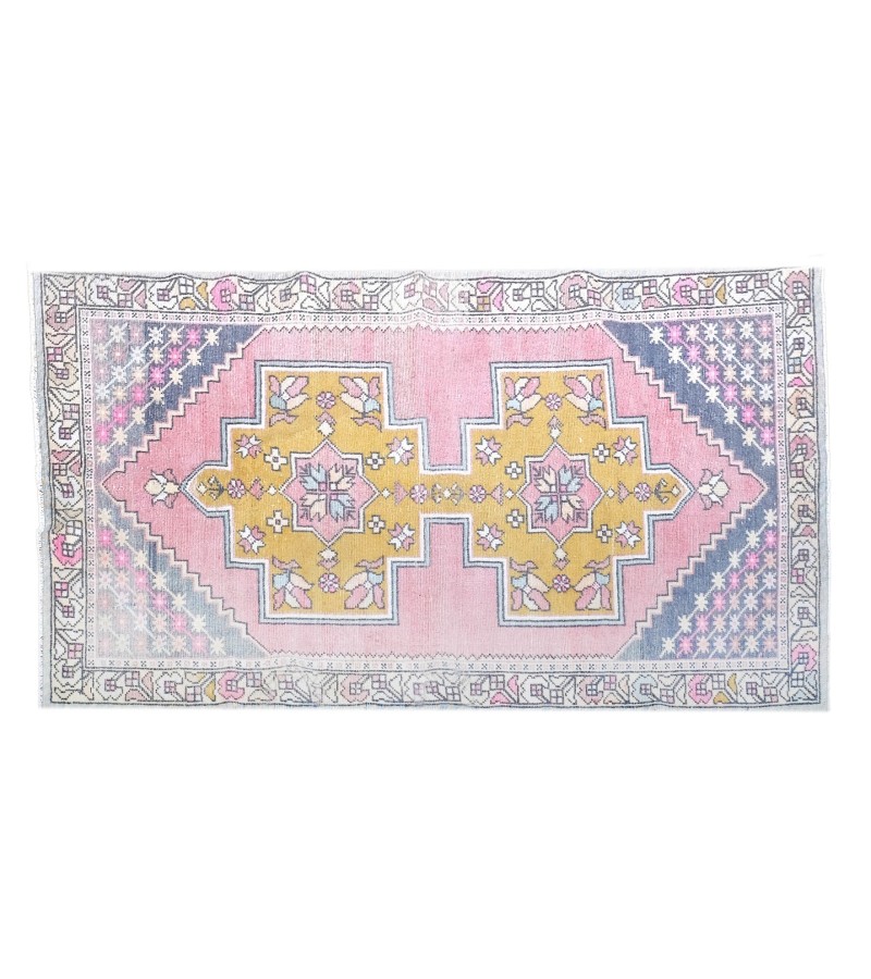 4x8 handmade wool rug , kicthen runner rug , turkish distressed rug , anatolian rug , hand knotted 60'old Rug , 126x249 cm