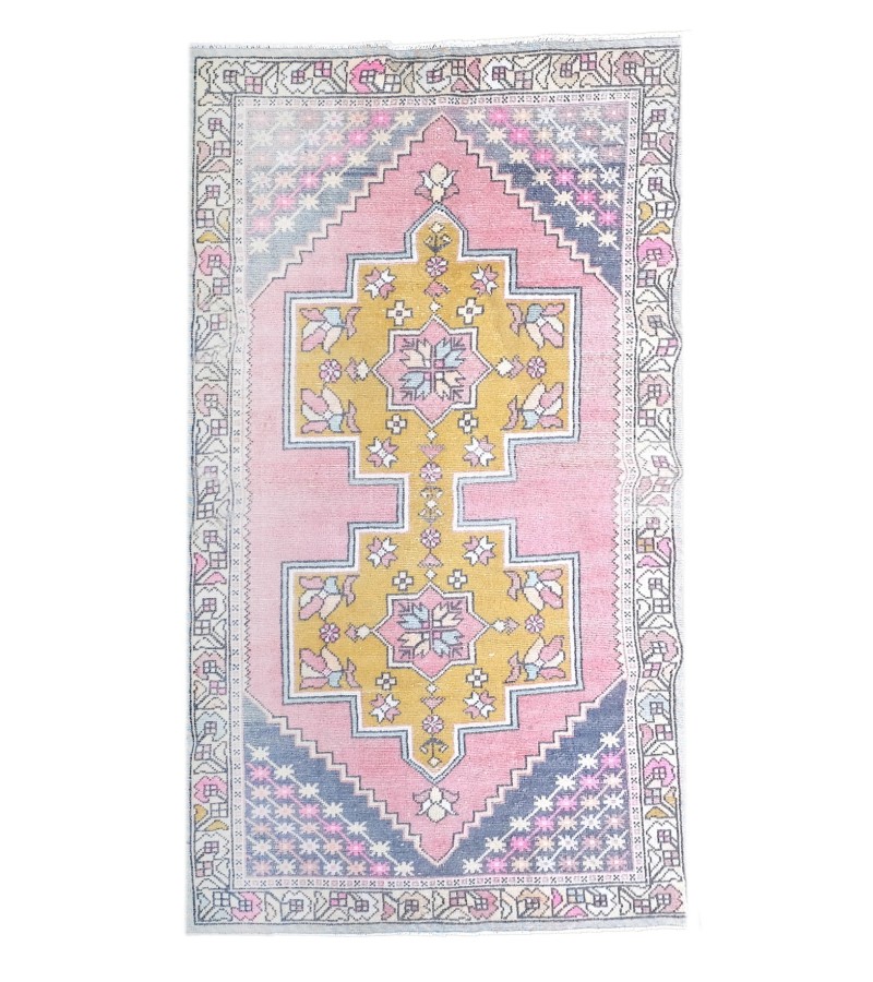 4x8 handmade wool rug , kicthen runner rug , turkish distressed rug , anatolian rug , hand knotted 60'old Rug , 126x249 cm