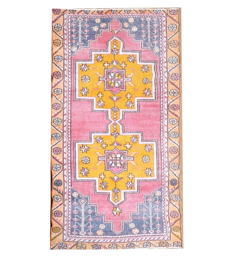 4x8 handmade wool rug , kicthen runner rug , turkish distressed rug , anatolian rug , hand knotted 60'old Rug , 123x250 cm