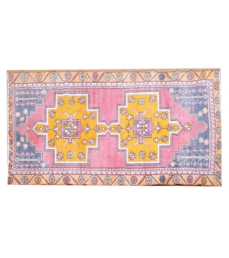 4x8 handmade wool rug , kicthen runner rug , turkish distressed rug , anatolian rug , hand knotted 60'old Rug , 123x250 cm