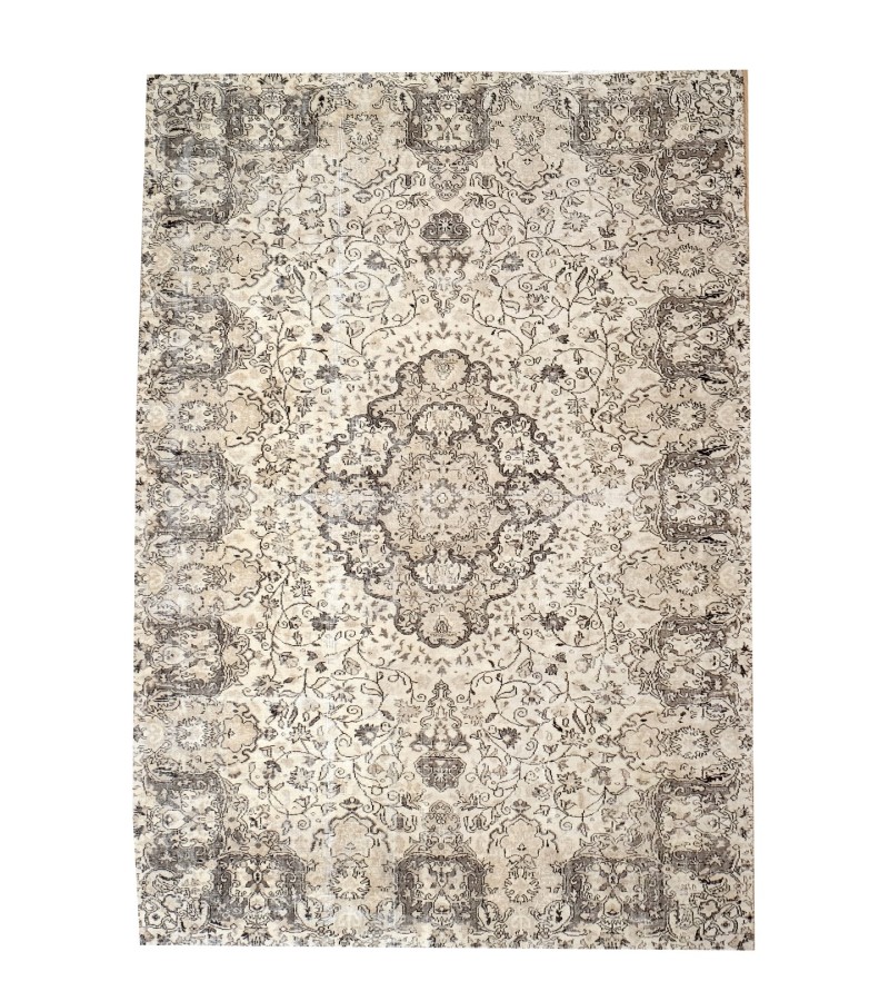 7x10 oversize oushak rug , 6'7x10'2 beige wool rug , antique living room rug , distressed rug , muted color rug , gift for her , 205x312 cm