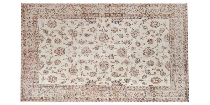 7x10 oversize oushak rug , 6'11x10'3 beige wool rug , antique living room rug , distressed rug , muted color rug , gift for her , 211x311 cm