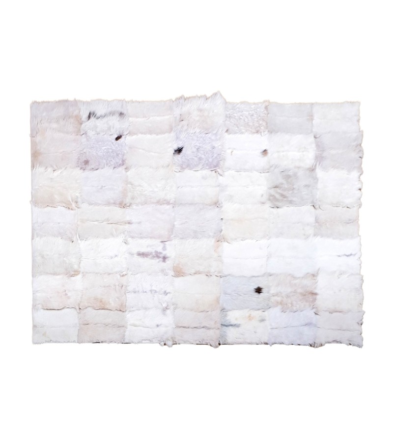 Handmade 100% Genuine Goatskin Rug, Patchwork Goatskin Area Rug, White Hair on Leather Rug, Natural leather Rug, Area Rug 10