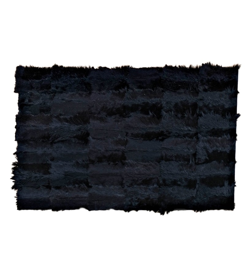 Handmade 100% Genuine Goatskin Rug, Patchwork Goatskin Area Rug, Black Hair on Leather Rug, Natural leather Rug, Area Rug 10