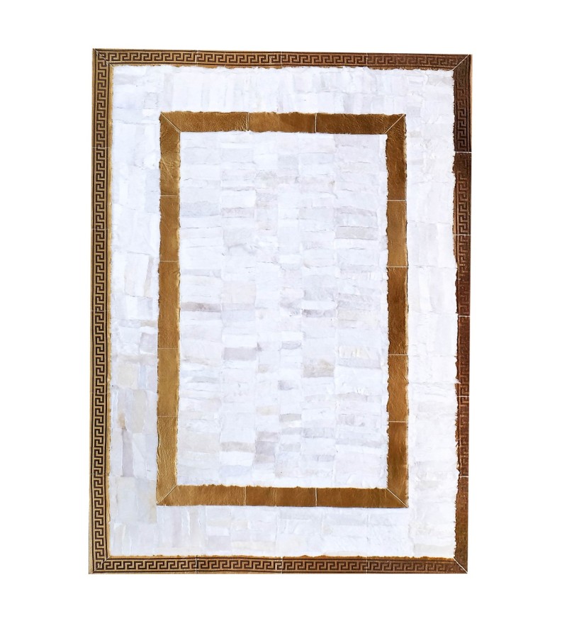 Handmade 100% Genuine Goatskin Rug, Patchwork Goatskin Area Rug, White Hair on Leather Rug, Natural leather Rug, Area Rug 10