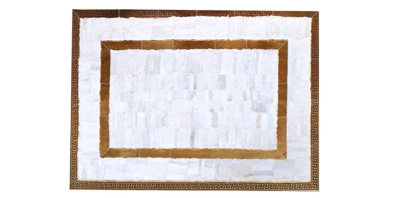 Handmade 100% Genuine Goatskin Rug, Patchwork Goatskin Area Rug, White Hair on Leather Rug, Natural leather Rug, Area Rug 10