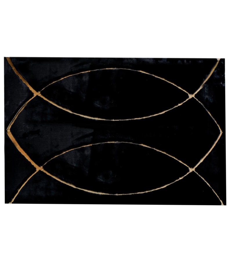 Black and Gold Plush Rug, Black Faux Leather Area Rug, Black and Gold Carpet, Black Plush Living Room Rug, Plush Rug, Black Gold Area Rug