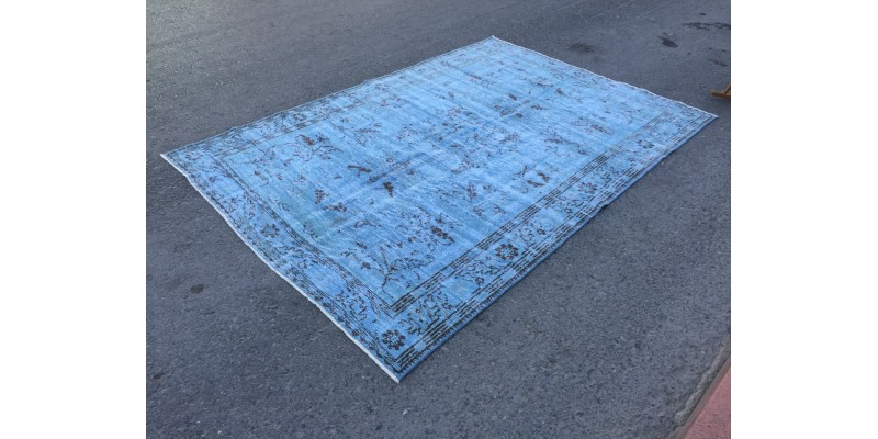 6x9 blueTurkish rug, vintage rug, oriental rug, 6'2 X 8'8 retro rug