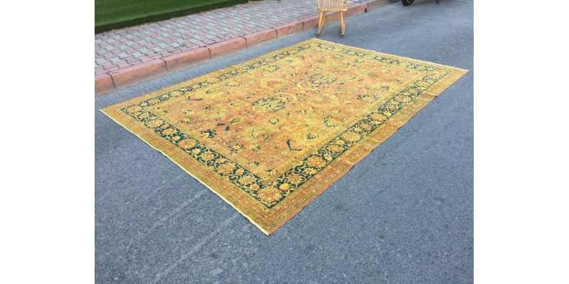 8x11 oversize Oushak rug , red yellow green rug, 7'11 X 11'2 Handmade vintage rug 