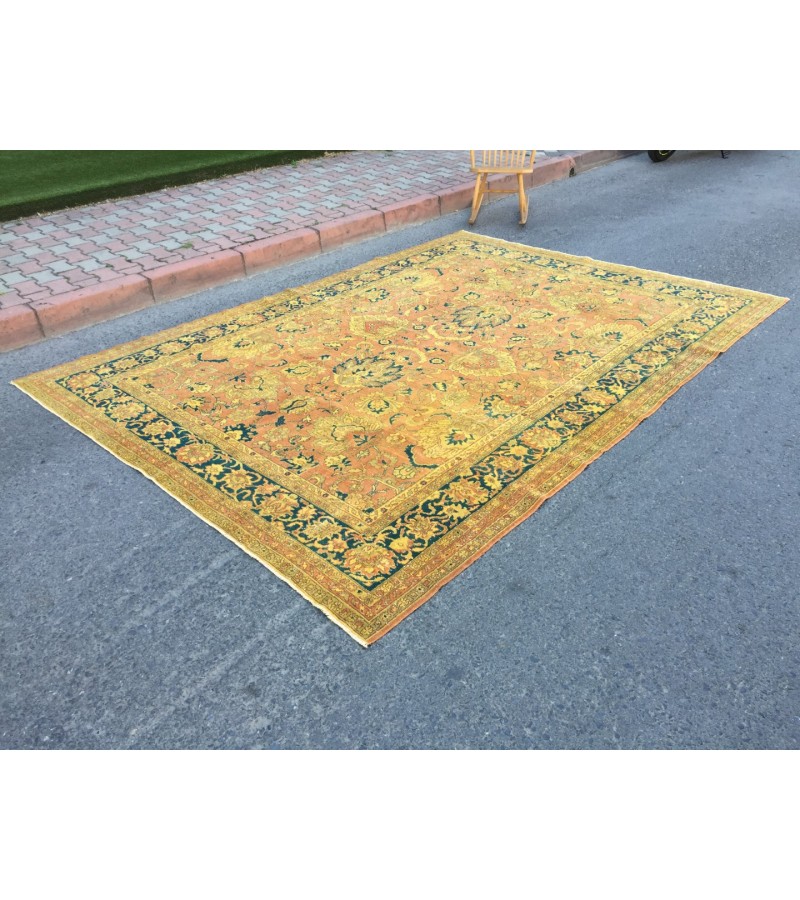 8x11 oversize Oushak rug , red yellow green rug, 7'11 X 11'2 Handmade vintage rug 