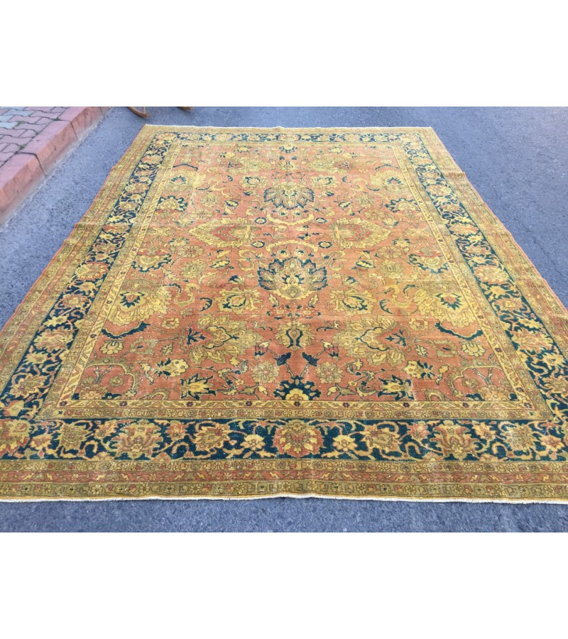 8x11 oversize Oushak rug , red yellow green rug, 7'11 X 11'2 Handmade vintage rug