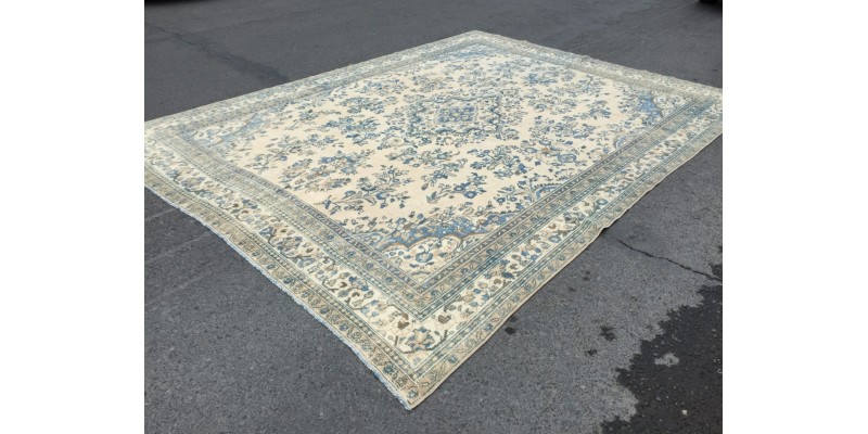 10x13 beige blue Persian rug, hand woven rug, 9'9 X 12'10 bedroom rug