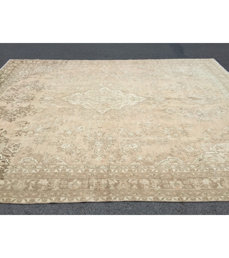 10x13 woven wool rug, beige brown rug, , Vintage Rug, 9'7 X 12'6 faded rug