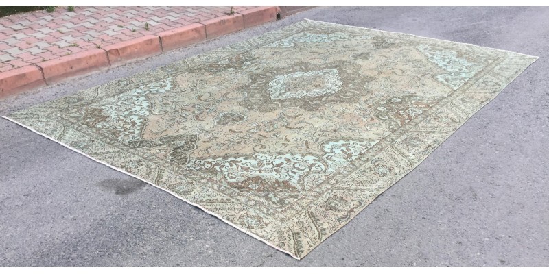 9x14 distressed woven rug, wool area rug, dining room rug, 9'4 X 13'8 Persian Rug