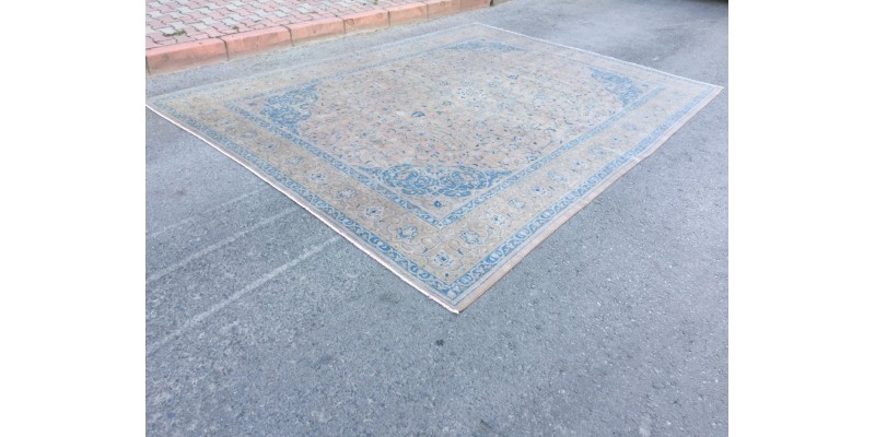 10x13 hand knotted rug, retro area rug, dining room rug, 9'6 X 13' Pastel Rug