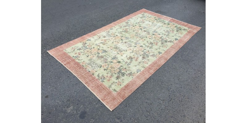 5x8 floral pastel green rug , handmade woven rug, 4'9 X 8'2 Living room rug