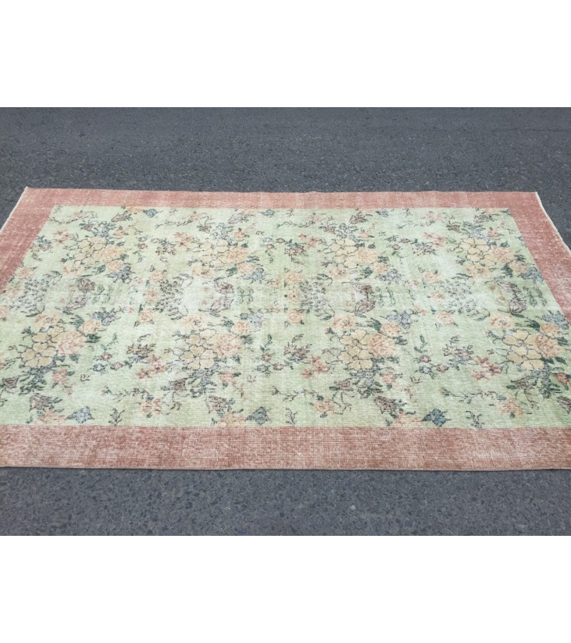5x8 floral pastel green rug , handmade woven rug, 4'9 X 8'2 Living room rug
