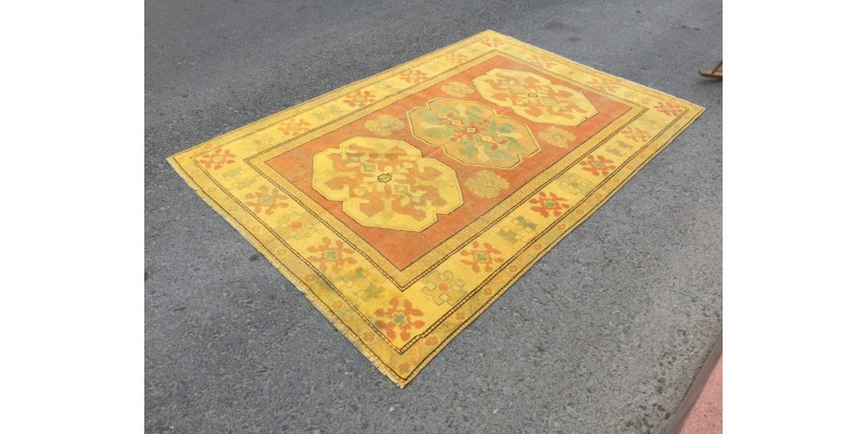 6x8 rustic warm color rug, Yellow Orange Area Rug, Turkish rug , 5'6 X 8'1 Living room rug
