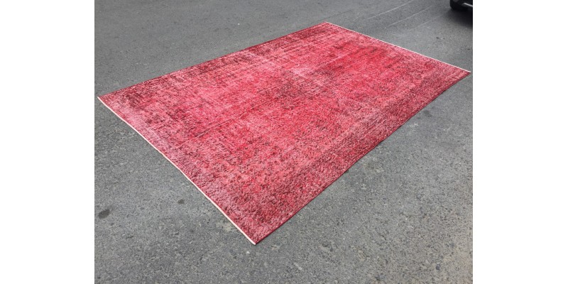 6x10 retro woven red rug, Living room rug, 6'4 X 9'9 red Turkish rug