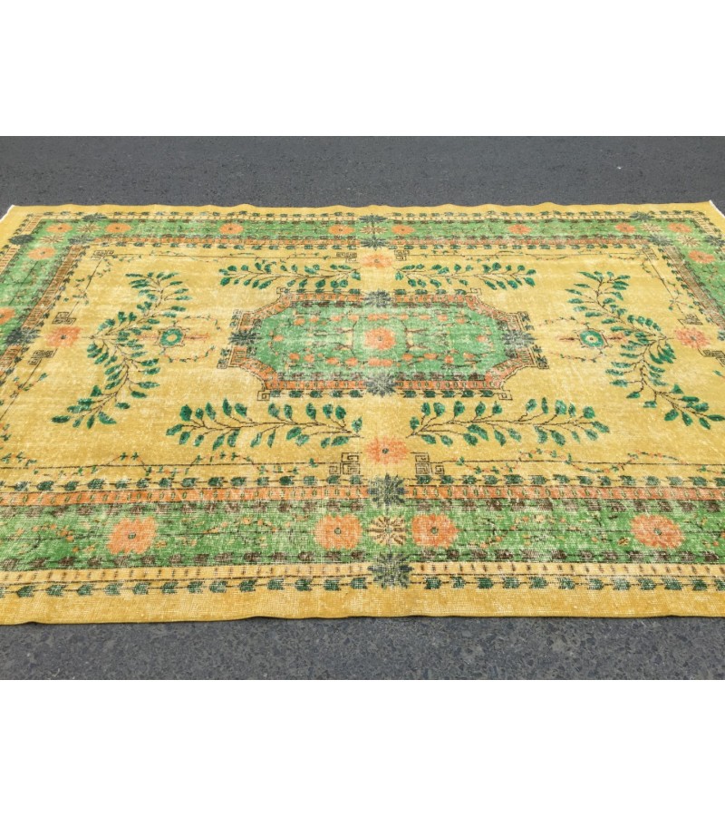 7x11 handmade yellow green rug, , Vintage rug , 7'1 X 10'10 Bedroom Rug , Turkish Rug