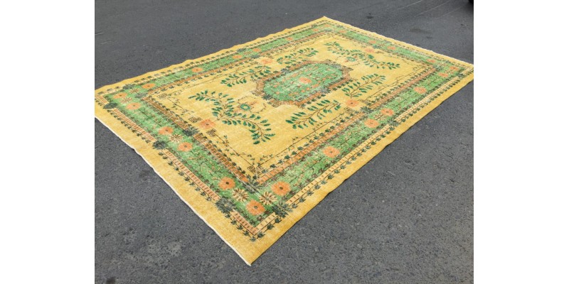 7x11 handmade yellow green rug, , Vintage rug , 7'1 X 10'10 Bedroom Rug , Turkish Rug
