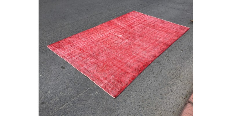 6x9 Red Living room rug, faded woven rug, 5'8 X 9'1 Turkish rug