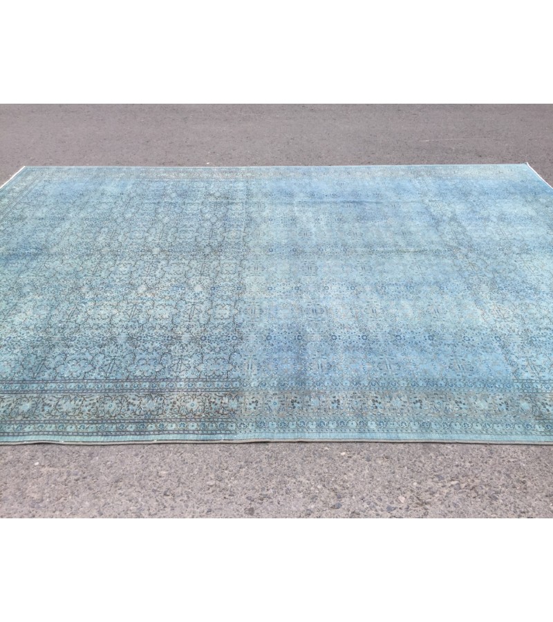 9x13 Pastel Handmade Rug , oversize area rug , 8'9 X 13' living room rug , blue teal rug