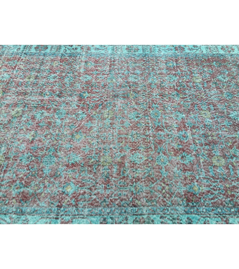 5x10 distressed red teal rug, Turkish Vintage rug , retro Rug , 4'11 X 9'10 Handmade