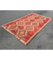 6x10 wool geometric area rug, modern boho red retro kilim, 5'7 X 9'6 Turkish home decor rug