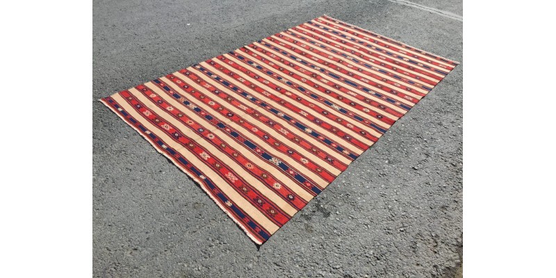 6x10 rustic bedroom kilim, retro embroidered kilim , Handmade rug , 5'7 X 9'6 area rug