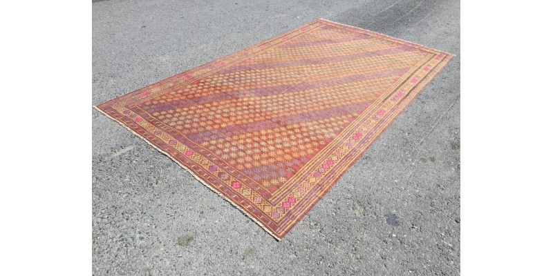 6x11 hand woven rainbow embroidered kilim rug, wool boho kilim, 5'11 X 10'6 Turkish rug