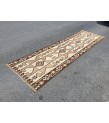 3x12 beige brown runner, Turkish runner, 3'4 x 11'7 geometric handmade runner