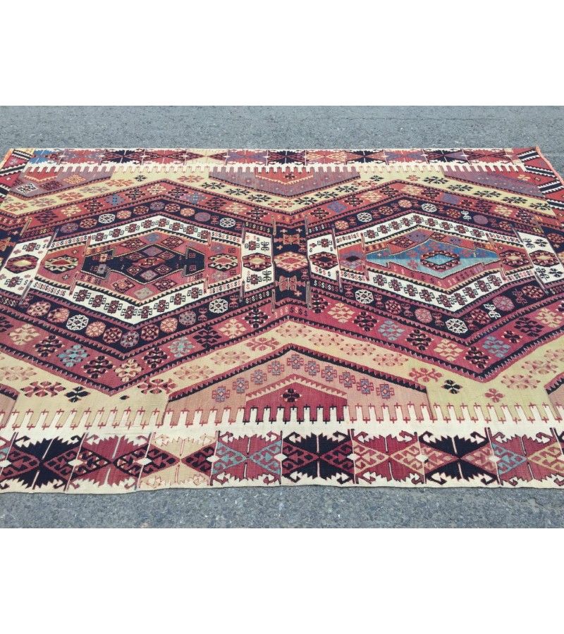 6x8 unique geometric kilim, living room rug,70's kilim, Turkish kilim, handmade rug ,5'6 X 8'1 woven rug