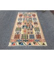 3x7 rainbow geometric kilim rug, Turkish kilim, flat woven rug, 3'3 X 6'6 area rug