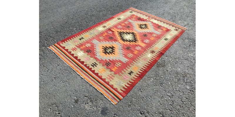 4x7 geometric vintage kilim, boho area rug, Turkish kilim rug, 4'2 X 6'8 woven rug
