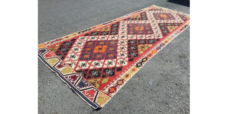 5x14 antique nomadic kilim runner , retro corridor rug, 5'1 X 13'8 Turkish kilim runner
