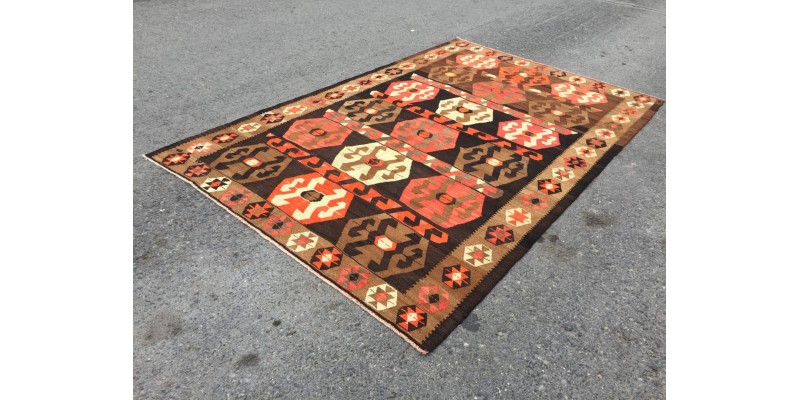 6x10 hand woven kilim, geometric area rug, retro rug, 6'3 X 9'8 Rustic home decor rug